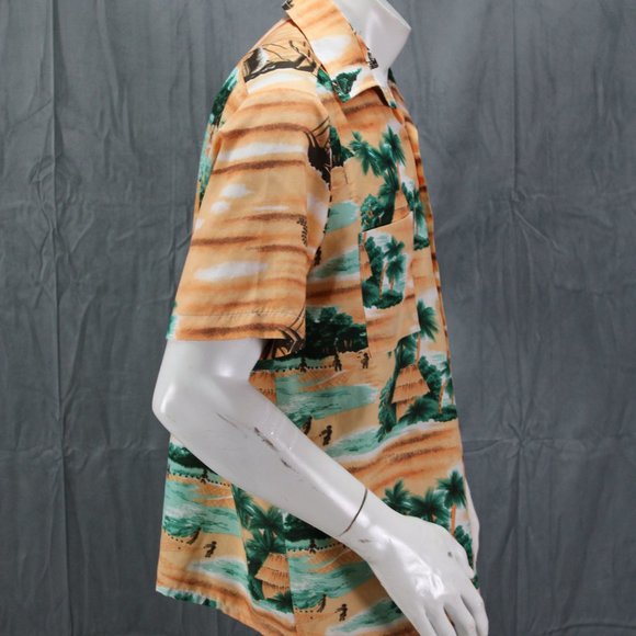 Vintage Hawaiian Shirt - Island and Tribal Pattern by Van Cort - Men's Medium - Picture 8 of 9